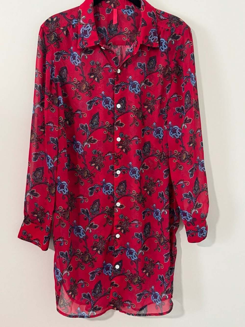 Women's Paisley Floral Sheer Button-Up Long Sleeve Blouse